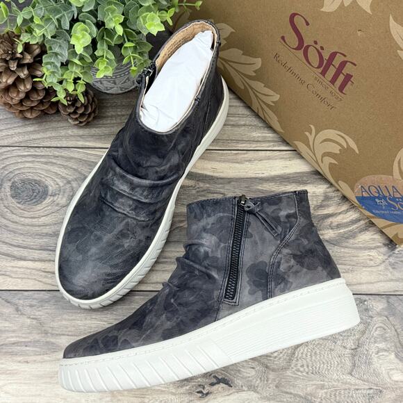 Sofft Shoes - Sofft Portland 9.5M Sporty Ankle Bootie Sneaker Waterproof Leather Black Camo